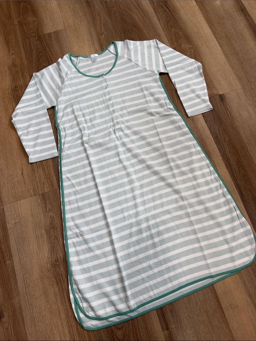 NEW LAKE Sleep Dress Nightgown Pajamas Green Pima Cotton White Striped Size XXS